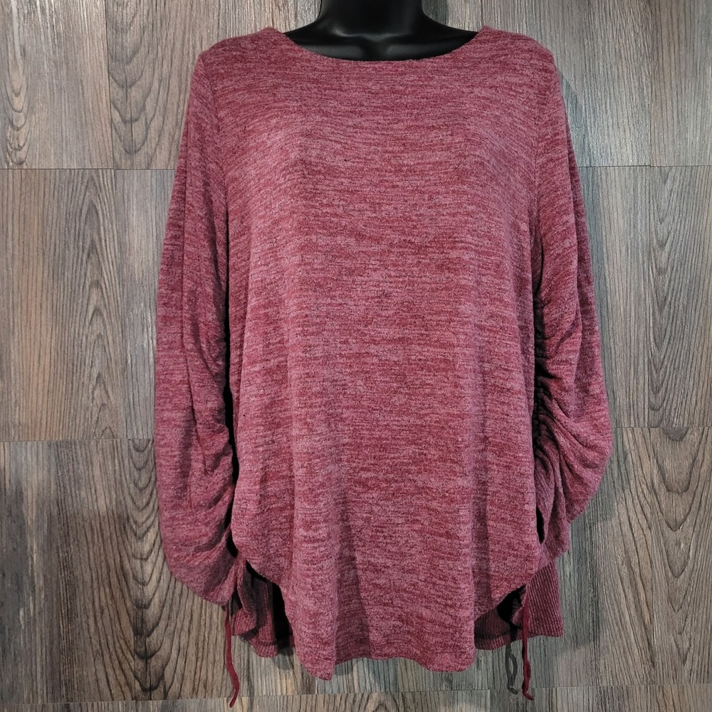 Saturday Sunday Anthropologie Ruched Sleeve Sweater Size S Pink Mauve Round Hem